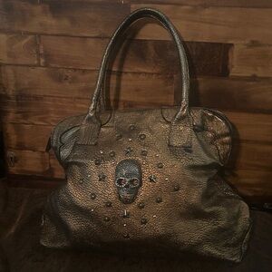 One of a kind Italian leather handbag with skull